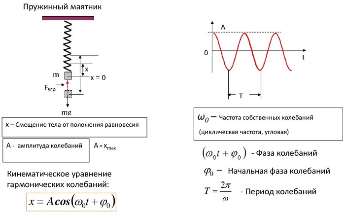 Амплитуда и начальная фаза пружинного маятника