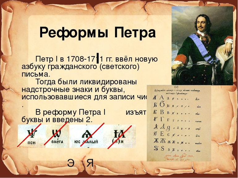 Реформа русского алфавита была проведена в период 1708—1710 годов