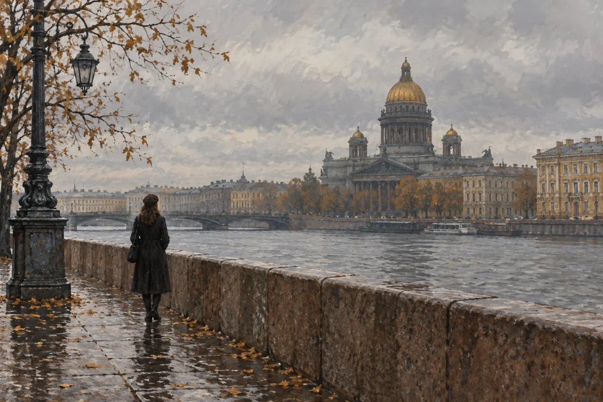 Петербургская набережная с куполом Исаакиевского собора Петербургская набережная с куполом Исаакиевского собора
