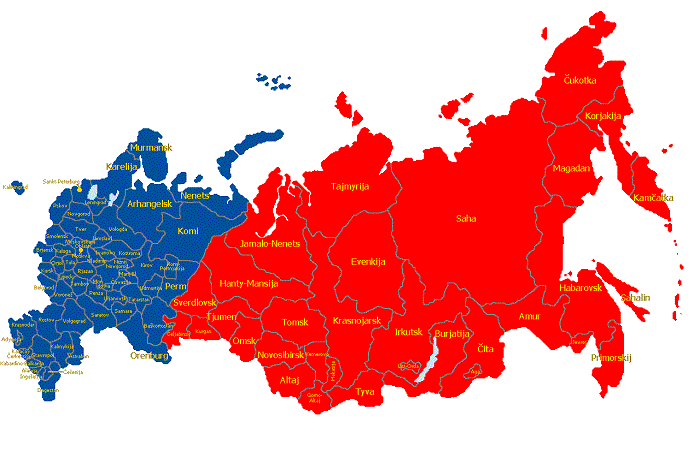 Европейская и азиатская части РФ