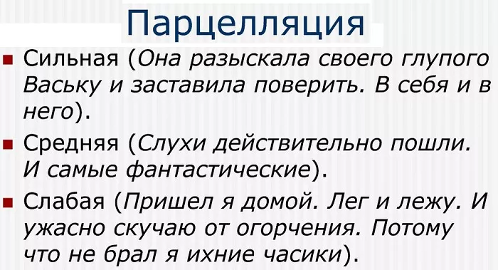 Разновидности парцелляции Разновидности парцелляции