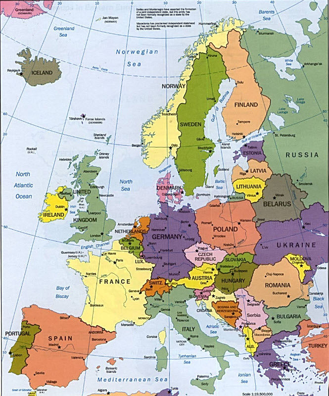 Политическая карта Европы со странами