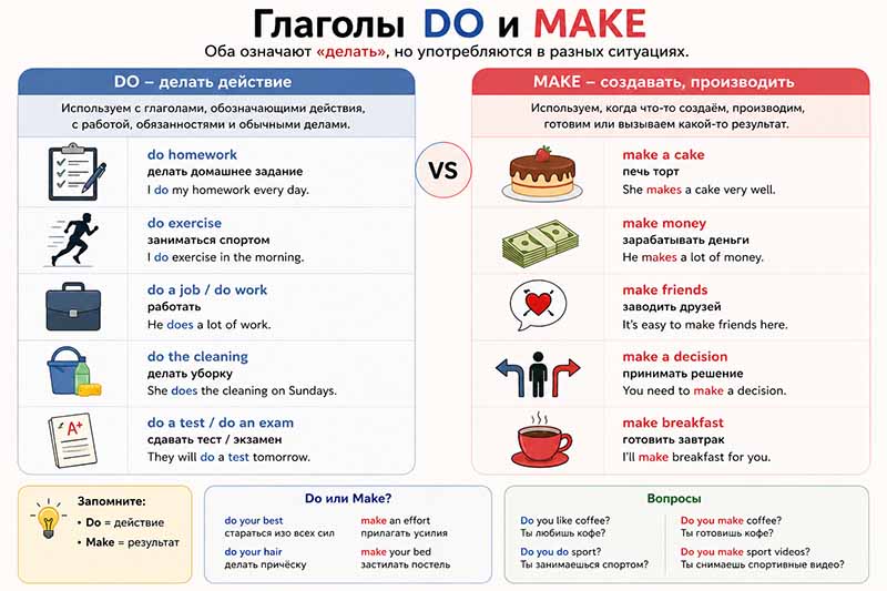 глаголы make do в предложениях