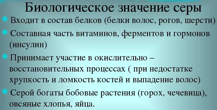 Биологическая роль серы Биологическая роль серы