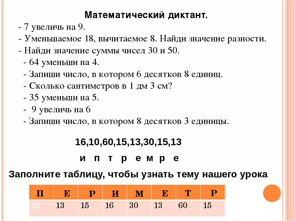 Математический диктант Математический диктант