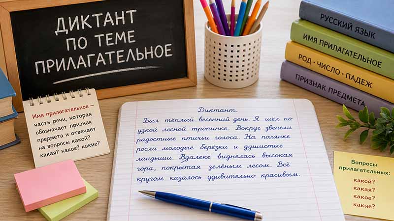 диктант тема прилагательное