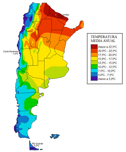 Климатическая карта Аргентины