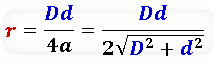 Формула радиуса вписанной окружности в ромб через диагонали ( r ) :