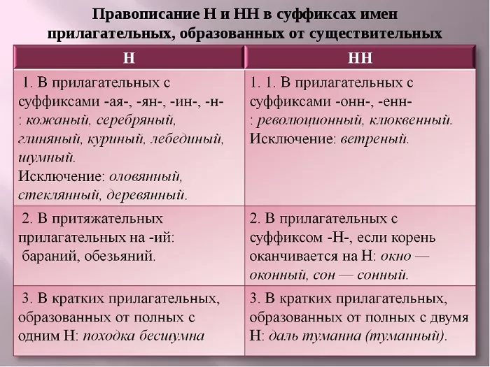 Правописание н инн в суффиксах прилагательных от существительных Правописание н инн в суффиксах прилагательных от существительных