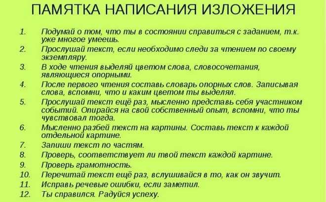 Памятка как писать изложение Памятка как писать изложение