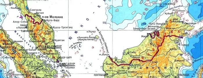 Физическая карта Малайзии Физическая карта Малайзии