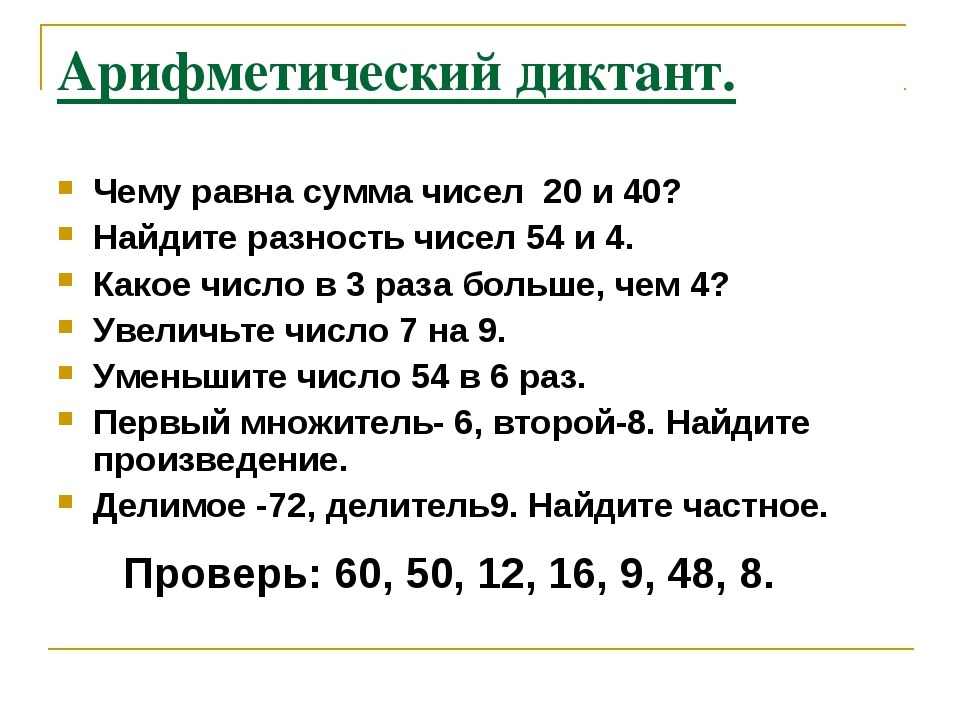 Математический диктант 4 класс 4 четверть презентация