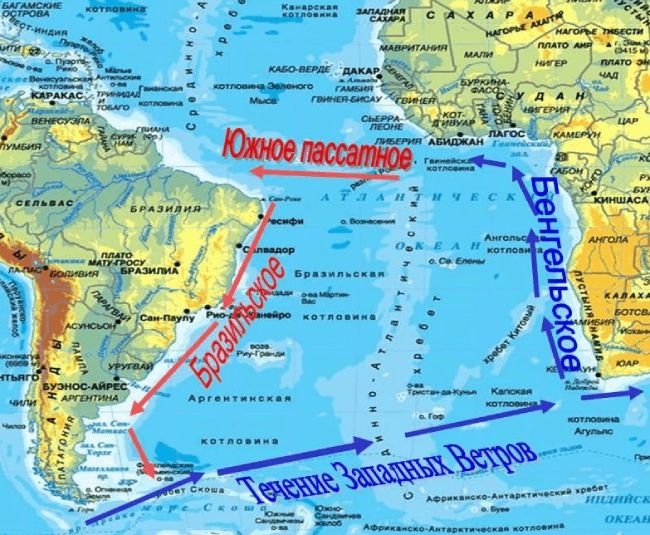 Бразильское течение на карте