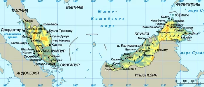 Малайзия на карте Малайзия на карте