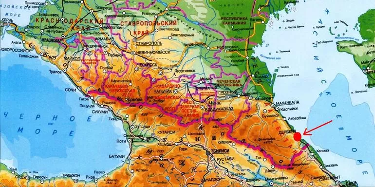 Кавказские горы на карте