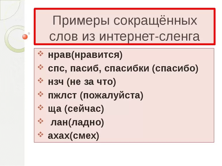 Слова в сокращенной форме