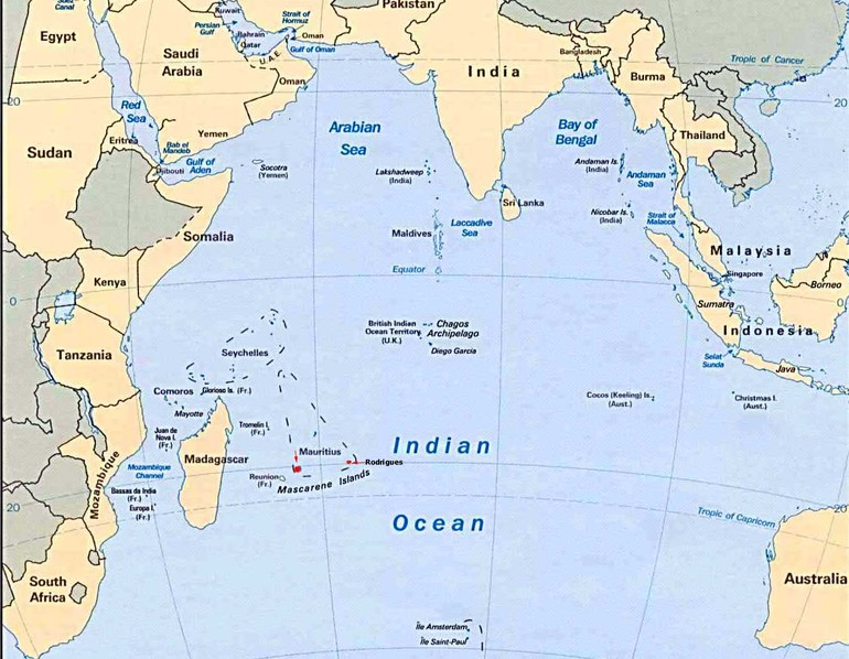 Индийский океан на карте