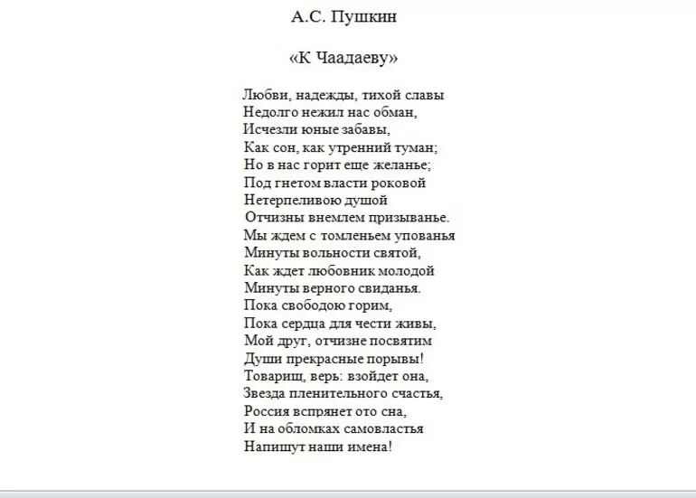 Александра Сергеевича Пушкина «К Чаадаеву».
