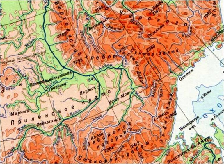 Алданское нагорье карта