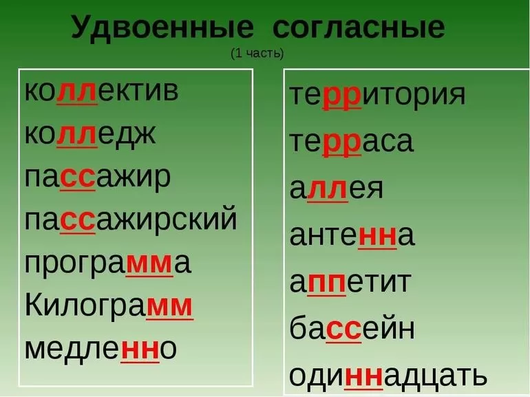 удвоенные согласные правило