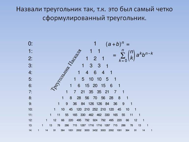 Сумма чисел треугольника паскаля