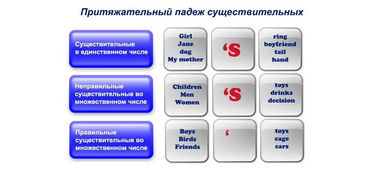 Притяжательный падеж существительных в английском языке