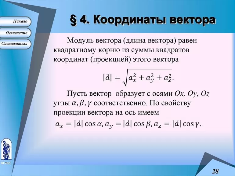 Понятия и определения, помогающие найти координаты вектора