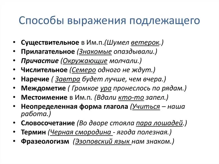 Разновидности подлежащих