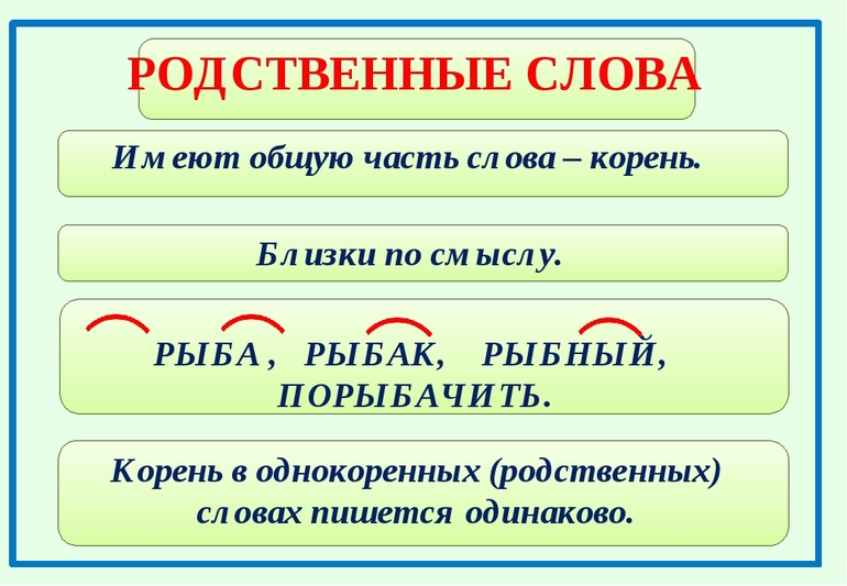 Родственные слова: определение, признаки, примеры