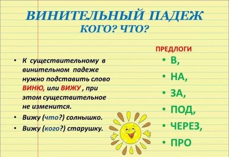 Винительный падеж правила