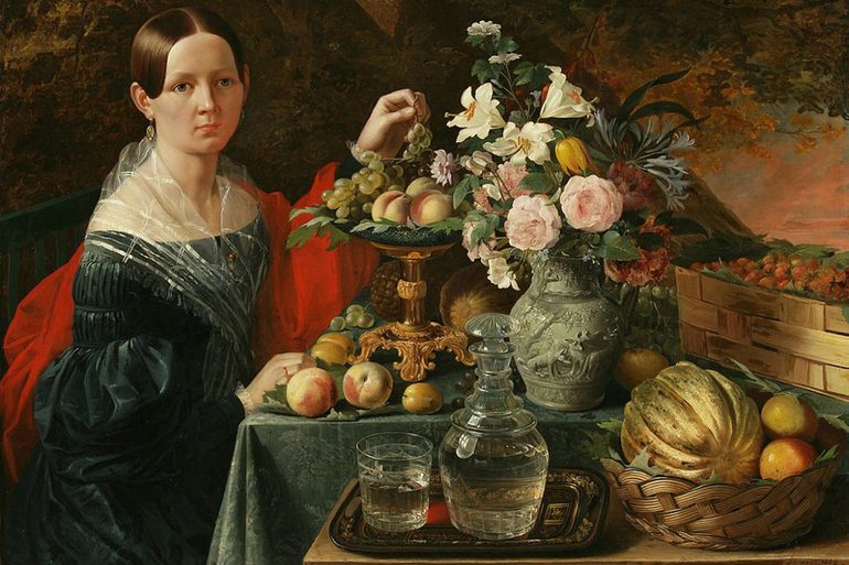 Портрет жены с цветами и фруктами