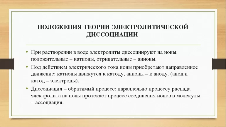 Положения теории электролитической диссоциации