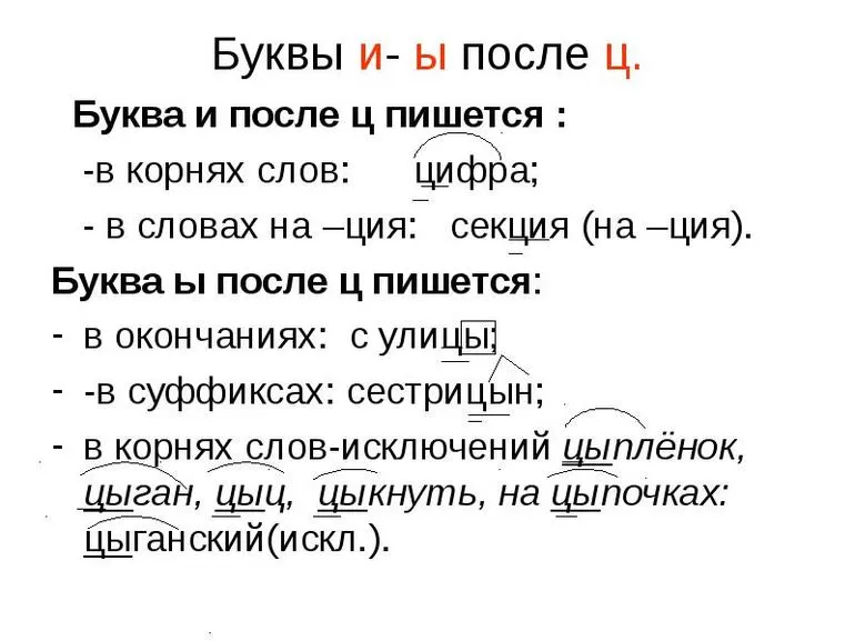 Употребление И, Ы после Ц в корне слова