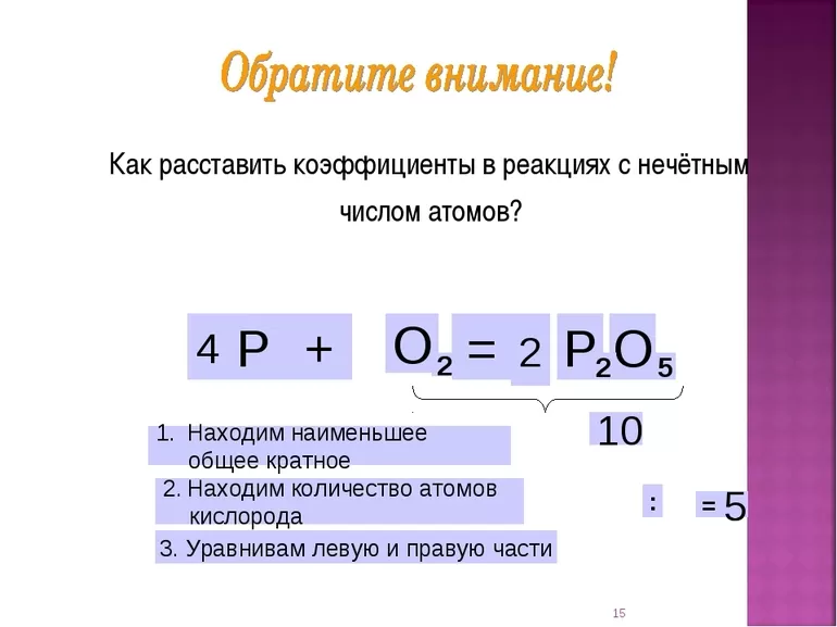 Определение коэффициентов в химических уравнениях
