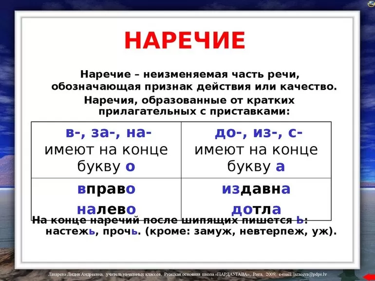 Наречие пунктуация