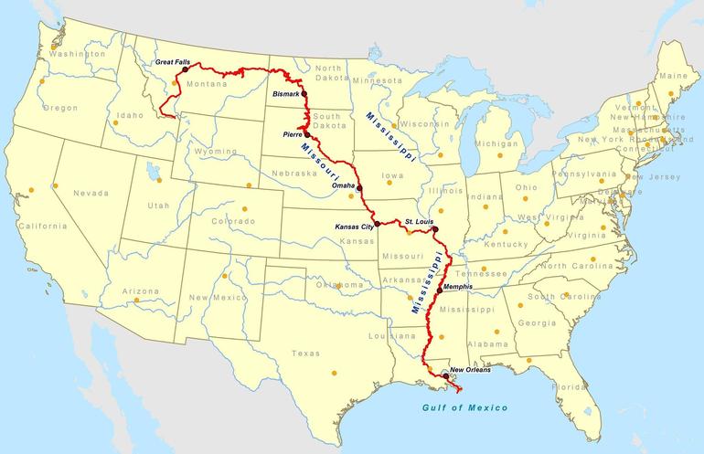 Река Миссури на карте США
