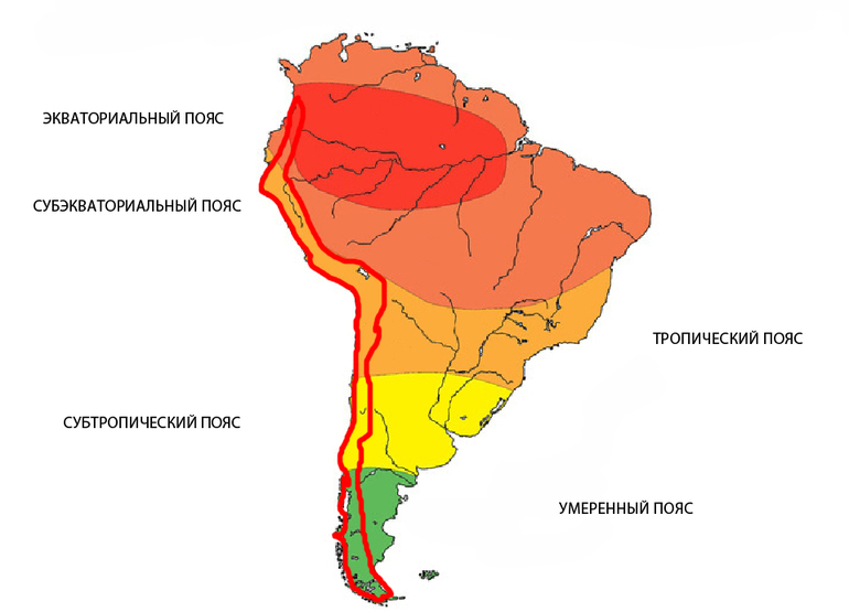 Карта климатических поясов Южной Америки