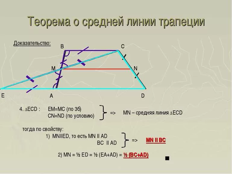 Средняя линия трапеции формула 