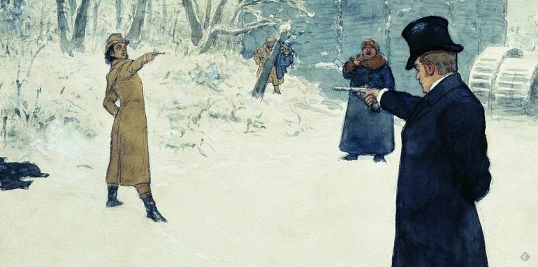 Дуэль между Онегиным и Ленсикм