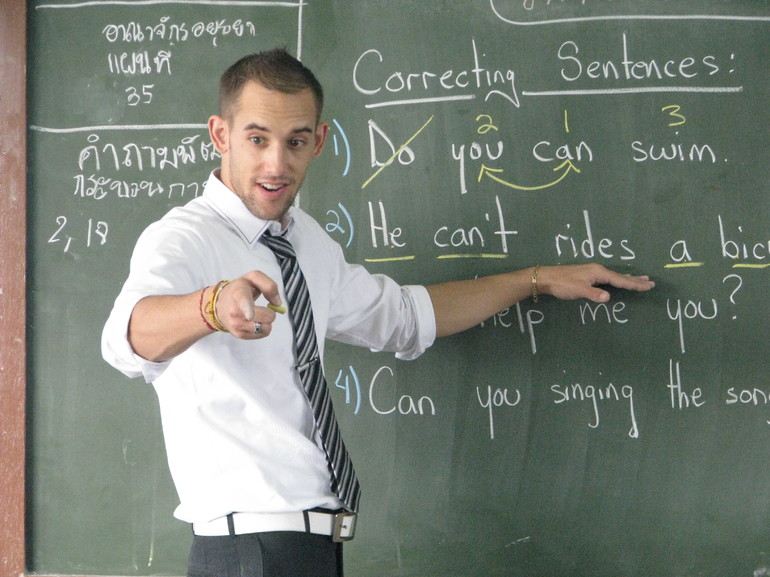 Учитель объясняет грамматику