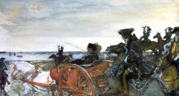 Екатерина II на соколиной охоте. Картина В. Серова.