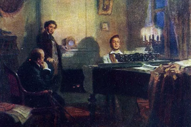 Рис. 5. "Пушкин и Жуковский у Глинки". Художник Виктор Артамонов