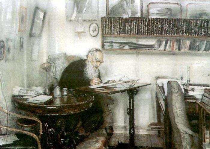 В.Н. Мешков. Л. Н. Толстой в яснополянской библиотеке. 1910