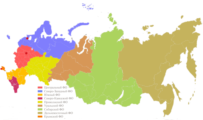 Рис. 1. Федеральные округа Российской Федерации