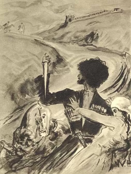 Рис. 1. Казбич и Бэла. Иллюстрация В. Г. Бехтеева. 1939 год