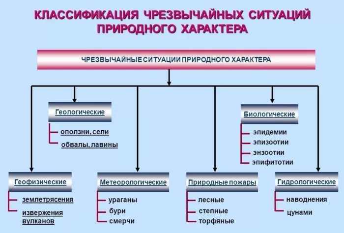 Рис. 1. Классификация чрезвычайных ситуаций природного характера