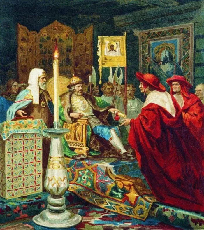 Рис. 1. Князь Александр Невский принимает папских легатов. Генрих Семирадский. 1876 год