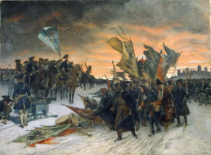 Рис. 4. «Победа шведов в битве при Нарве, 1700». Густав Седерстрем. 1910 год