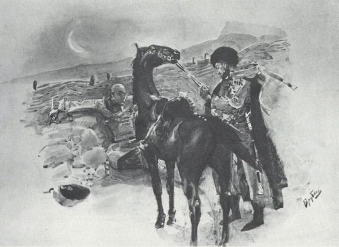 Рис. 2. Казбич и Азамат. Иллюстрация М. А. Врубеля. 1891 год
