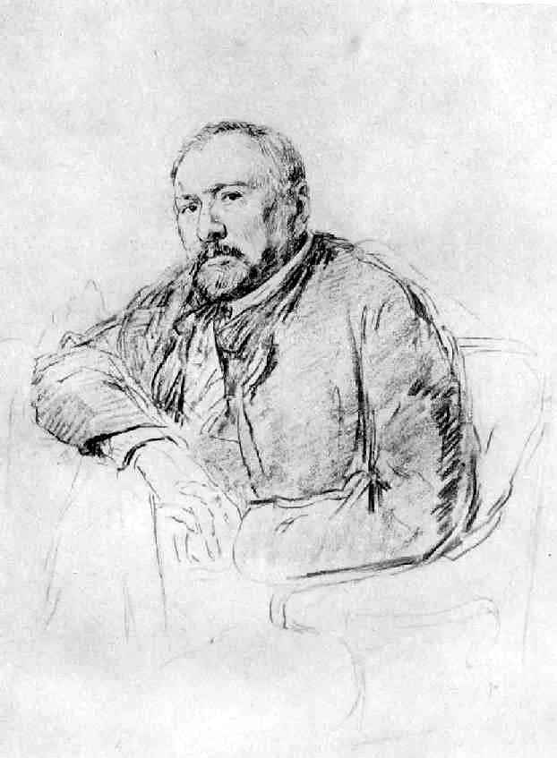 Рис. 2. Н. С. Лесков. Рисунок И. Е. Репина. 1888 - 89 гг.